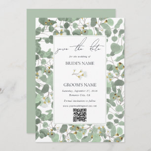 Watercolor Eucalyptus Greenery Blossoms Wedding Save The Date