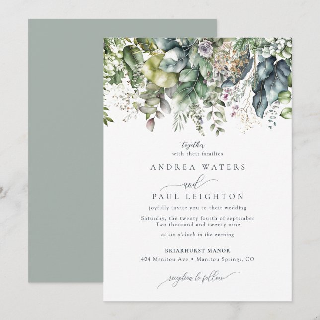 Watercolor Eucalyptus Greenery | Botanical Wedding Invitation (Front/Back)