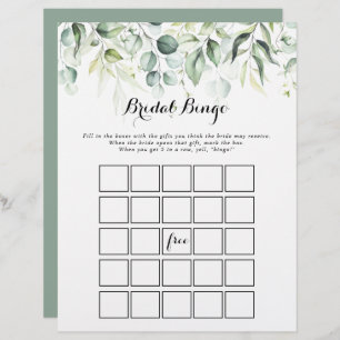 Watercolor Eucalyptus Greenery Bridal Bingo Game