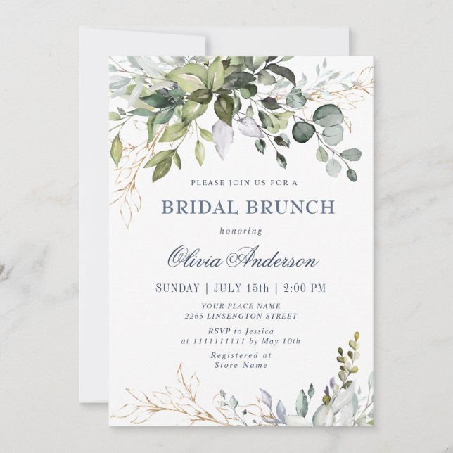 Watercolor Eucalyptus Greenery BRIDAL Brunch Invitation (Front)
