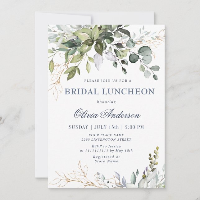 Watercolor Eucalyptus Greenery BRIDAL LUNCHEON Invitation (Front)