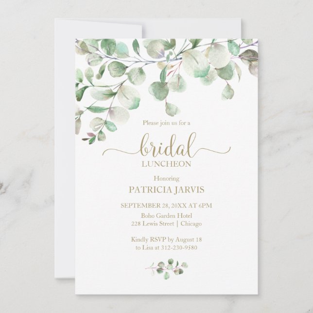 Watercolor Eucalyptus Greenery Bridal Luncheon Invitation (Front)