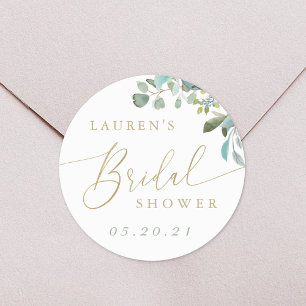 Watercolor Eucalyptus Greenery Bridal Shower Classic Round Sticker