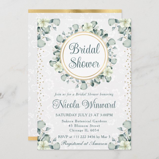 Watercolor Eucalyptus Greenery Bridal Shower Invitation (Front/Back)