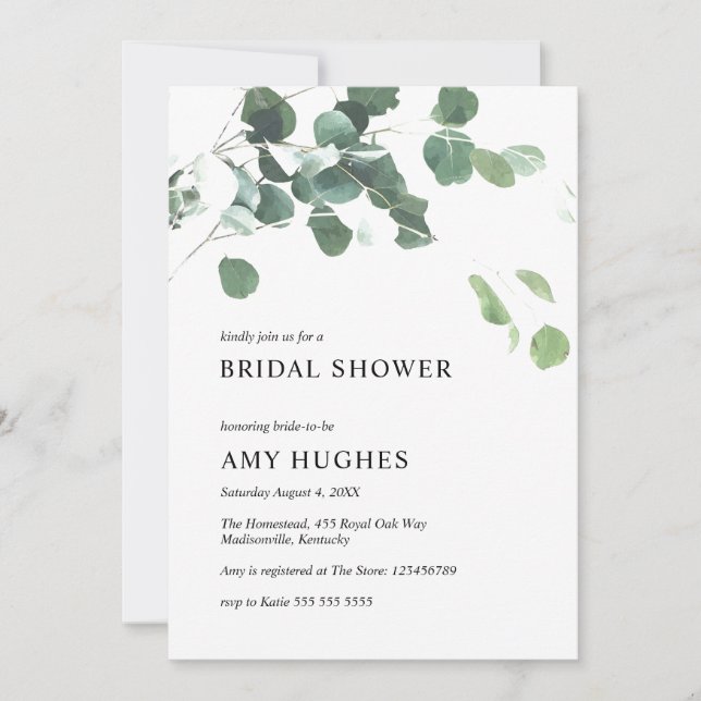 Watercolor Eucalyptus Greenery Bridal Shower Invitation (Front)