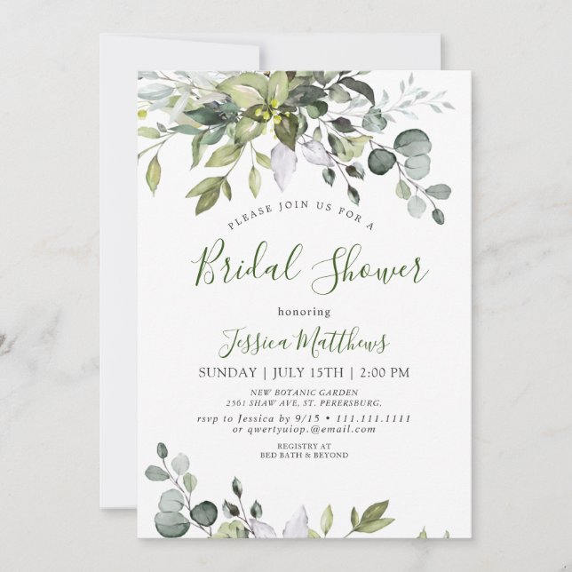 Watercolor Eucalyptus Greenery Bridal Shower Invitation (Front)