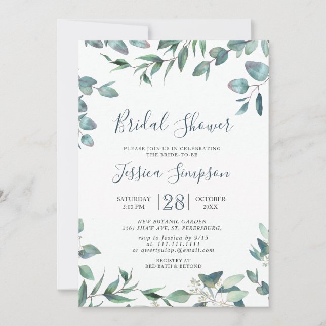Watercolor Eucalyptus Greenery Bridal Shower Invitation (Front)