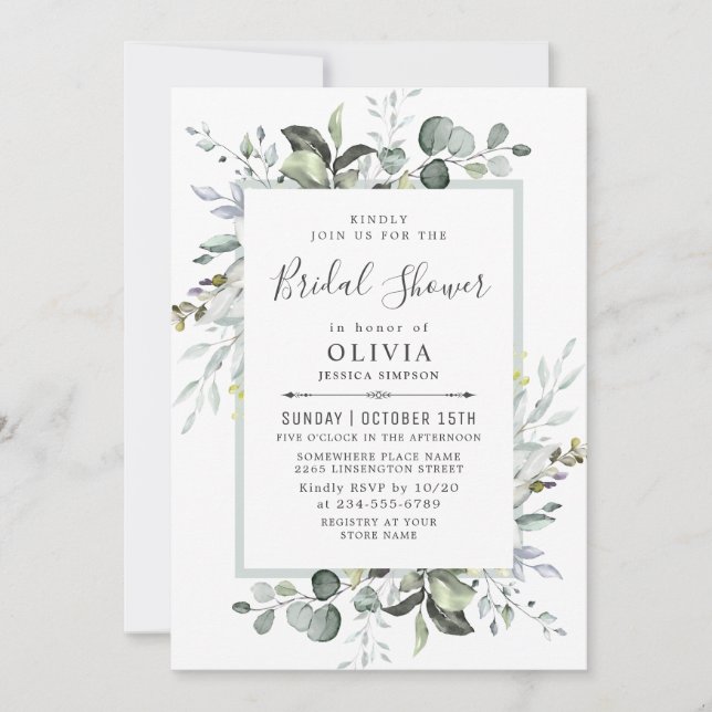 Watercolor Eucalyptus Greenery Bridal Shower Invitation (Front)