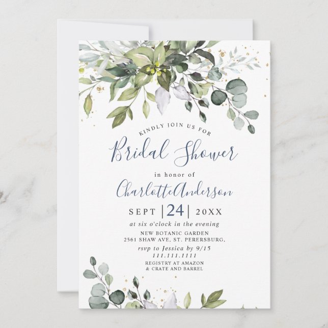 Watercolor Eucalyptus Greenery Bridal  Shower Invitation (Front)