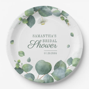 Watercolor Eucalyptus Greenery Bridal Shower Paper Plate