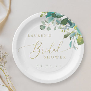 Watercolor Eucalyptus Greenery Bridal Shower Paper Plate