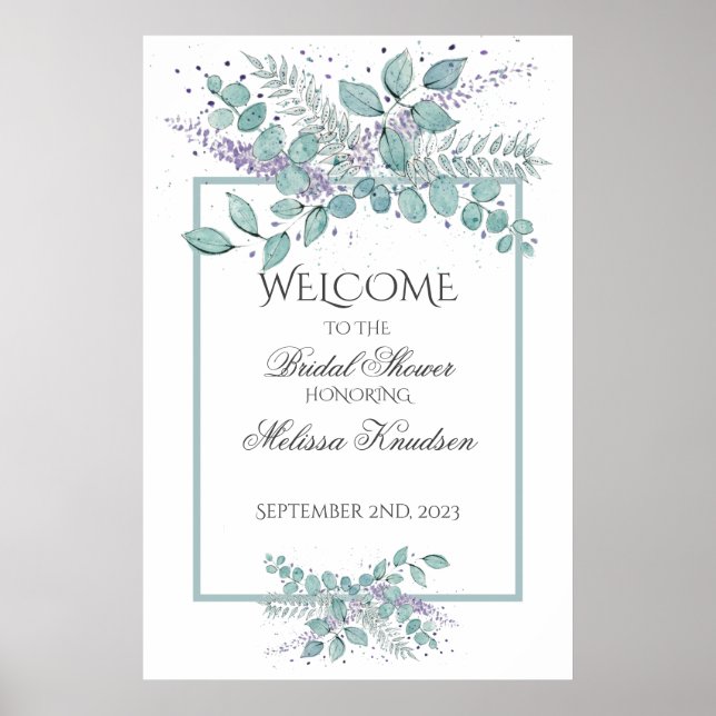 Watercolor Eucalyptus Greenery Bridal Welcome Poster (Front)