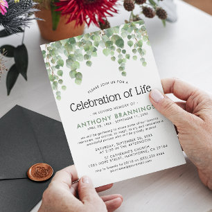 Watercolor Eucalyptus Greenery Celebration of Life Invitation