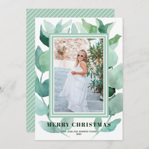 Watercolor Eucalyptus Greenery Christmas Photo Holiday Card