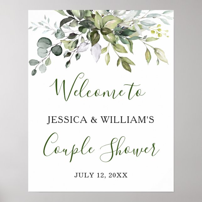 Watercolor Eucalyptus Greenery Couples Shower Sign (Front)