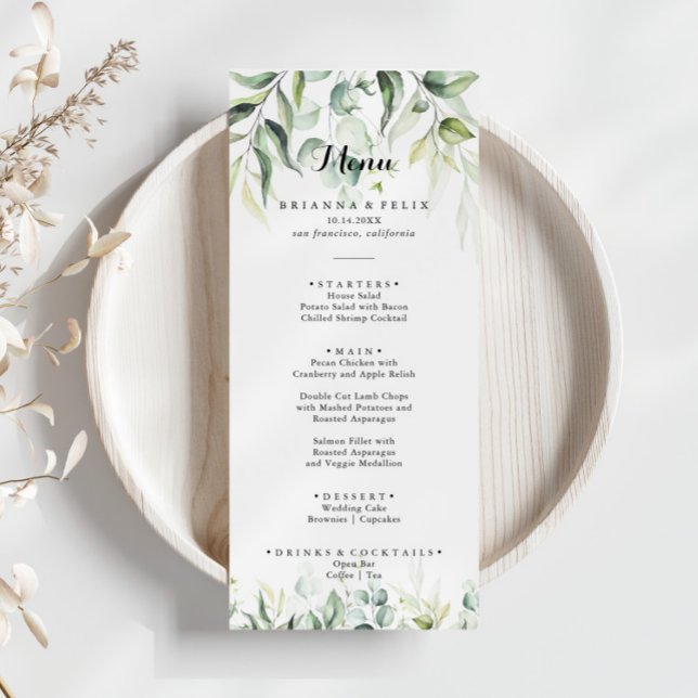 Watercolor Eucalyptus Greenery Dinner Menu (Creator Uploaded)