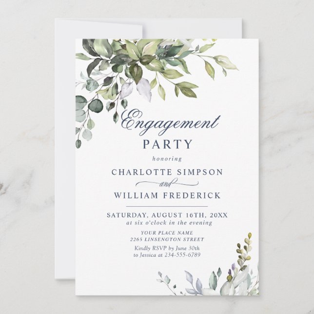 Watercolor Eucalyptus Greenery ENGAGEMENT PARTY Invitation (Front)