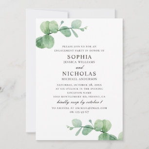 Watercolor eucalyptus. Greenery engagement party Invitation