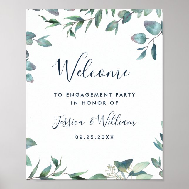 Watercolor Eucalyptus Greenery ENGAGEMENT PARTY Poster (Front)