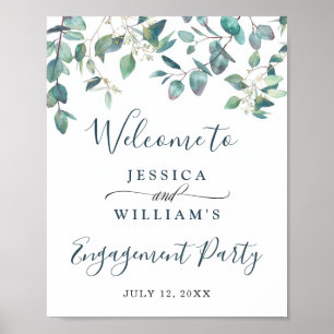 Watercolor Eucalyptus Greenery Engagement Party Poster