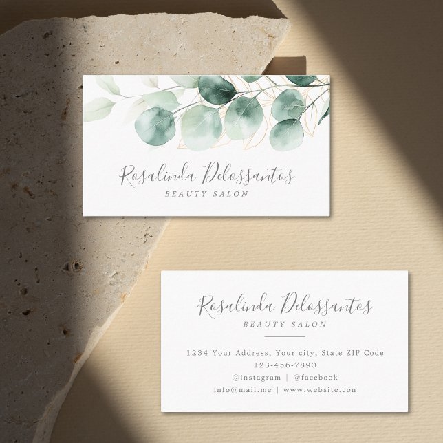 Watercolor Eucalyptus Greenery Gold Foliage Business Card (Watercolor Eucalyptus Greenery Gold Foliage Business Card)