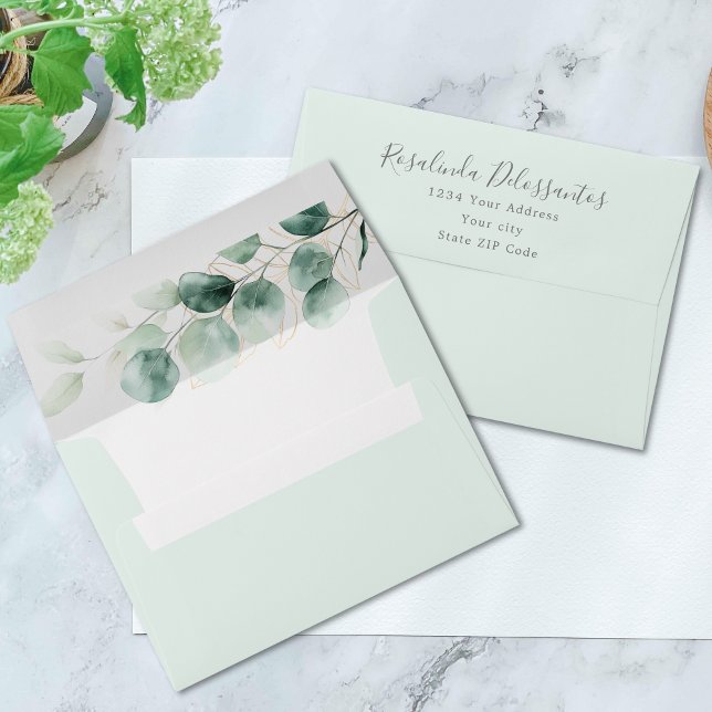 Watercolor Eucalyptus Greenery Gold Foliage Envelope (Watercolor Eucalyptus Greenery Gold Foliage Envelope)