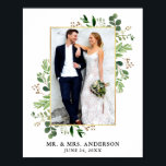 Watercolor Eucalyptus Greenery Gold Framed Photo Poster<br><div class="desc">Watercolor Eucalyptus Greenery Gold Frame Wedding Photo Poster - Rustic Country Wood</div>