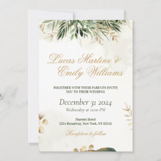 Watercolor Eucalyptus Greenery Gold Neustra Boda Invitation