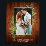 Watercolor Eucalyptus Greenery Gold Wood Photo Poster<br><div class="desc">Watercolor Eucalyptus Greenery Gold Frame Wedding Photo Poster - Rustic Country Wood</div>