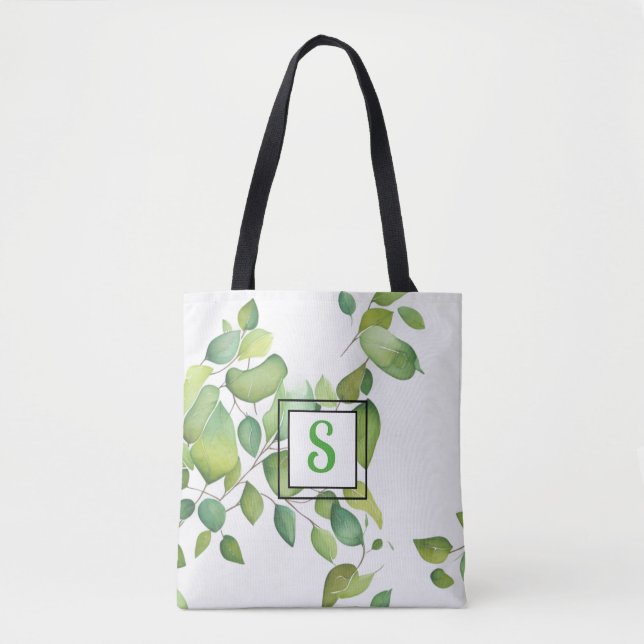 Watercolor eucalyptus greenery green foliage  tote bag (Front)