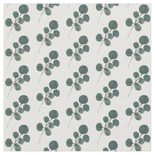 Watercolor Eucalyptus Greenery Green Pattern Fabric (Close Up)