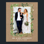 Watercolor Eucalyptus Greenery Kraft Gold Photo Poster<br><div class="desc">Watercolor Eucalyptus Greenery Gold Frame Wedding Photo Poster - Rustic Kraft Paper</div>
