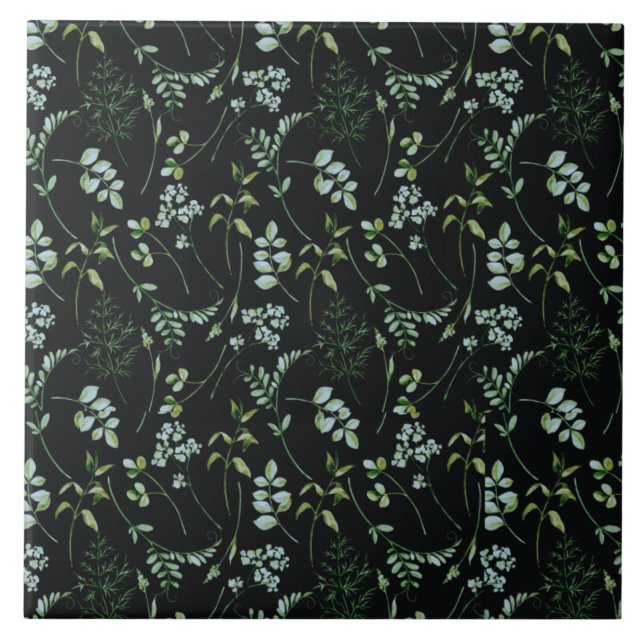 Watercolor Eucalyptus Greenery Leaves Ceramic Tile (Front)