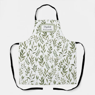 Watercolor Eucalyptus Greenery Leaves Pattern Apron