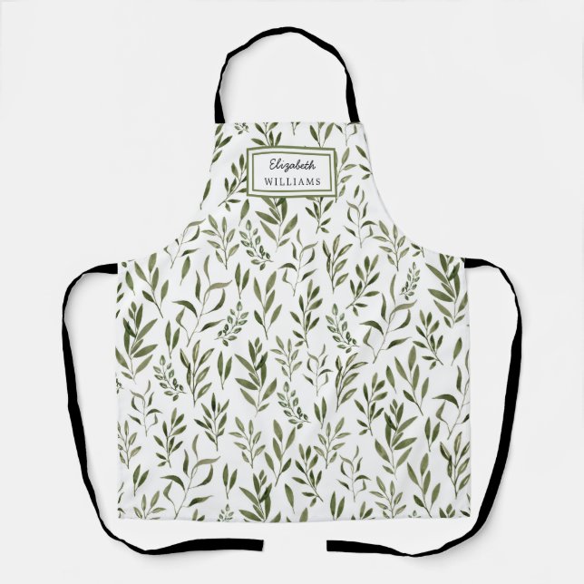 Watercolor Eucalyptus Greenery Leaves Pattern Apron (Front)