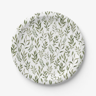 Watercolor Eucalyptus Greenery Leaves Pattern Paper Plate