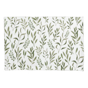 Watercolor Eucalyptus Greenery Leaves Pattern  Pillowcase
