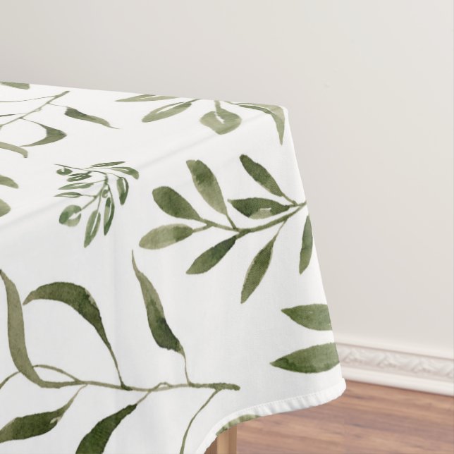 Watercolor Eucalyptus Greenery Leaves Pattern Tablecloth (In Situ)