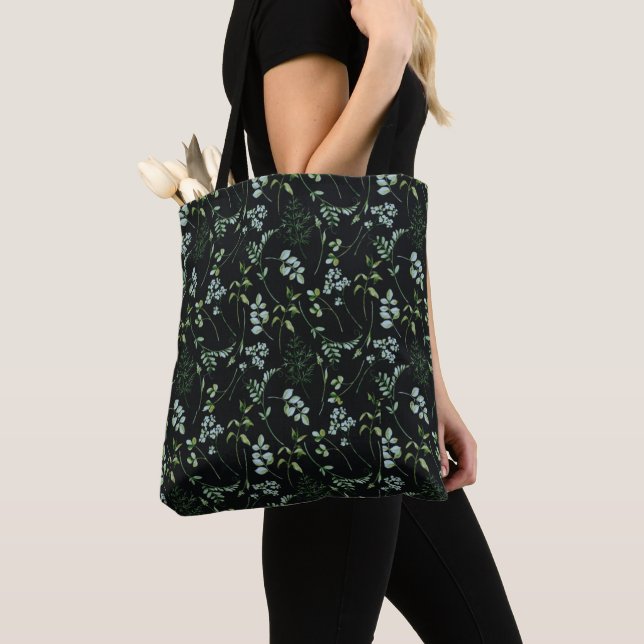 Watercolor Eucalyptus Greenery Leaves Tote Bag (Close Up)