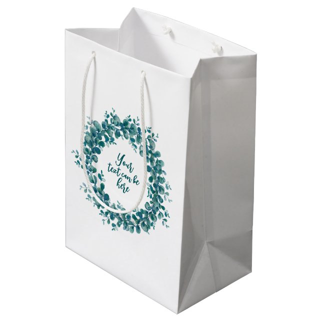 Watercolor eucalyptus greenery medium gift bag (Back Angled)