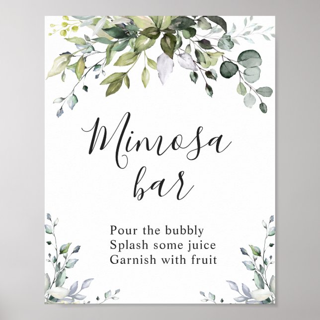 Watercolor Eucalyptus Greenery Mimosa Bar Sign (Front)