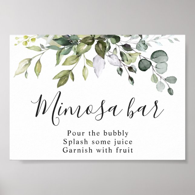Watercolor Eucalyptus Greenery Mimosa Bar Sign (Front)
