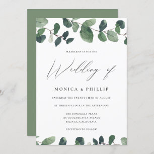 Watercolor Eucalyptus Greenery Modern Wedding Invitation