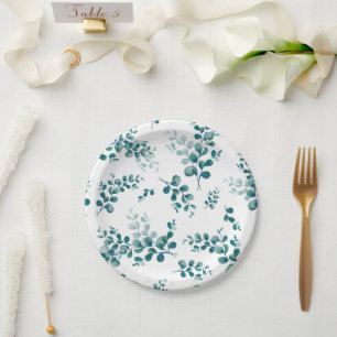 Watercolor eucalyptus greenery paper plate