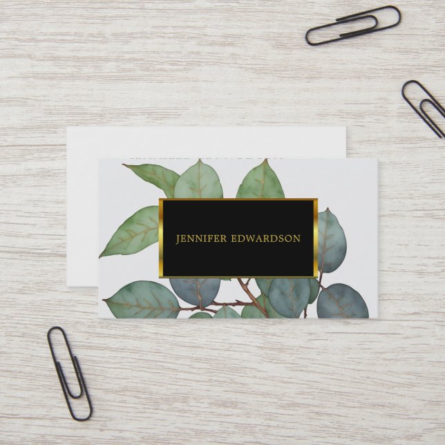 Watercolor eucalyptus greenery professional business card (Front/Back In Situ)