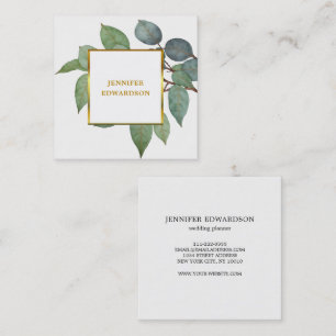 Watercolor eucalyptus greenery professional square business card