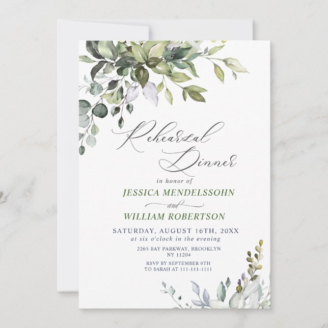 Watercolor Eucalyptus Greenery Rehearsal Dinner Invitation (Front)
