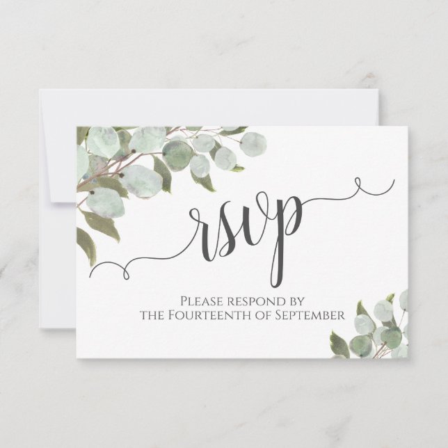 Watercolor Eucalyptus & Greenery Rustic Wedding RSVP Card (Front)