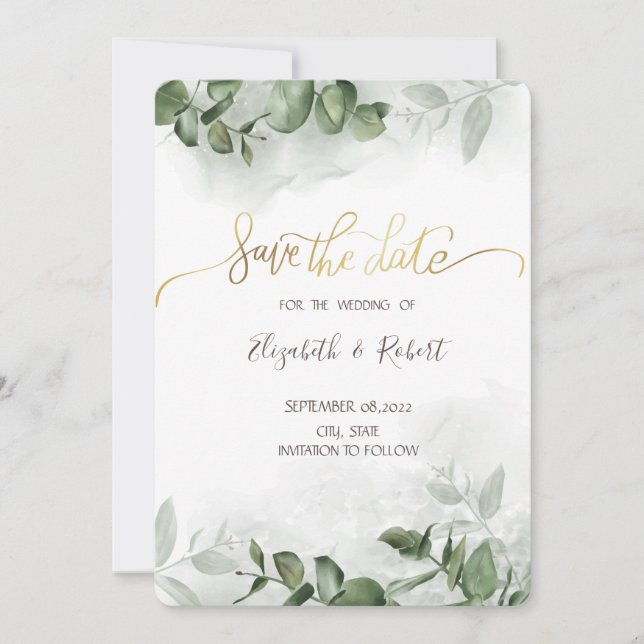 Watercolor Eucalyptus Greenery Save The Date (Front)