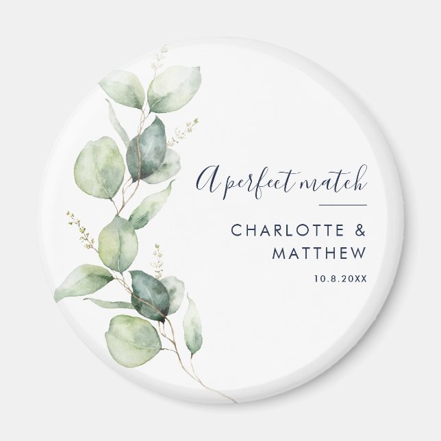 Watercolor Eucalyptus Greenery Script Wedding Magnet (Front)